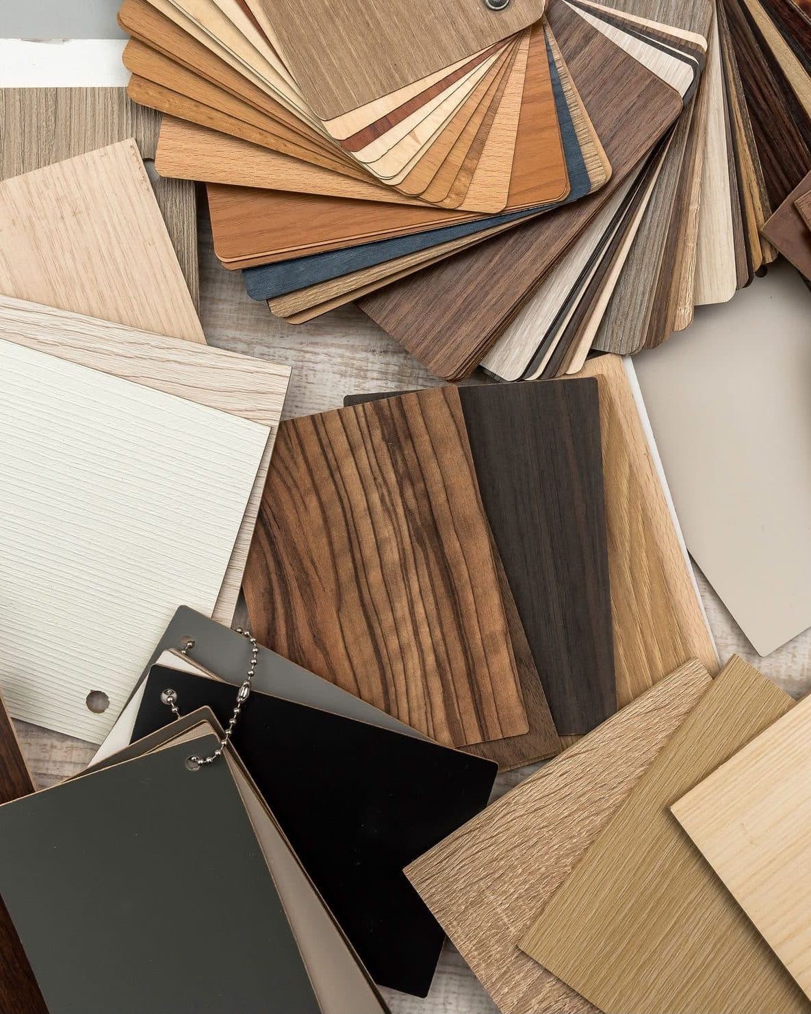 Wood and laminate flooring samples fanned out ready to send